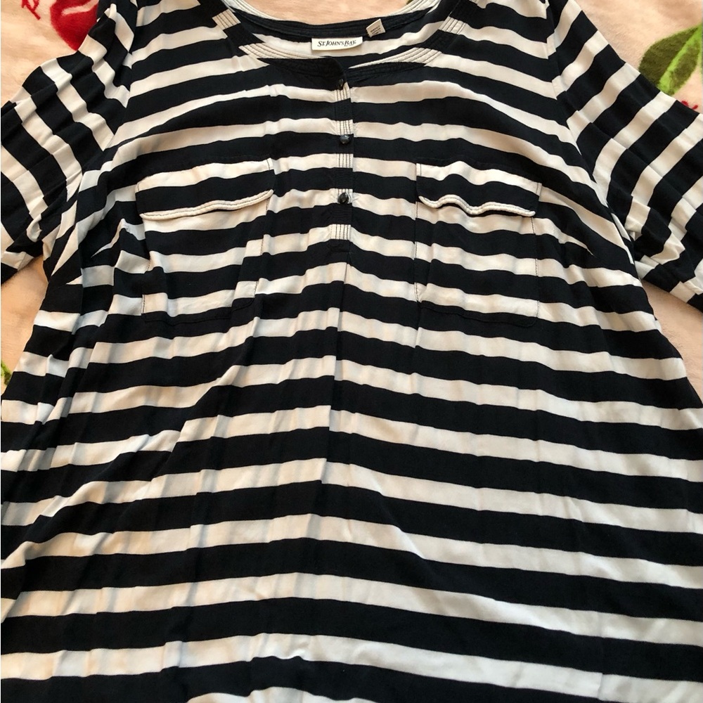Black and White Stripe Cotton Shirt 3X Women’s Plus